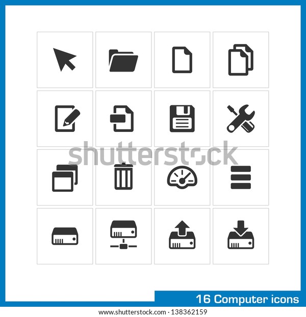 Computer Icon Set Vector Black Pictograms Shutterstock