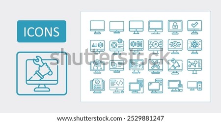 Computer icon set vector, Desktop icon set vector