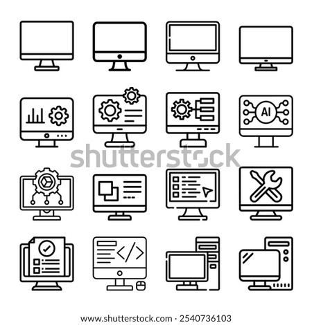 Computer Icon Set Vector, Monitor icon, PC Icon set vector
