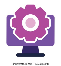 computer icon. computer with setting. flat design vector icon concept