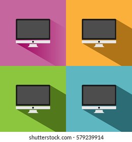 Computer icon with shade on colored backgrounds