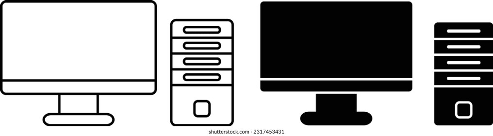 Computer icon sheet, simple trendy flat style line and solid Isolated vector illustration on white background. For apps, logo, websites, symbol , UI, UX, graphic and web design. EPS 10.
