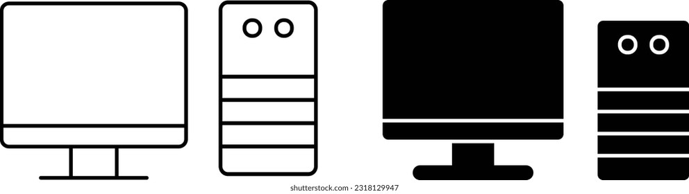 Hoja de iconos de la computadora, línea de estilo plana simple y de diseño sólido Isolated vector ilustración sobre fondo blanco. Para aplicaciones, logotipo, sitios web, símbolo , UI, UX, gráfico y diseño web. EPS 10.