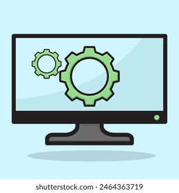 Computersymbol mit Zahnrad, Vollfarbe