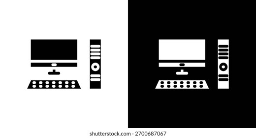 Coleção de silhuetas de ícone de computador em versões sólidas planas em preto e branco para designs gráficos