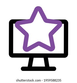 computer icon. computer with star. outline vector icon. can use for, icon design element,ui, web, mobile app.