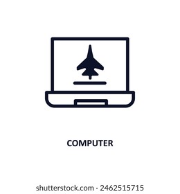 computer icon. Thin line computer icon from military and war and  collection. Outline vector isolated on white background. Editable computer symbol can be used web and mobile