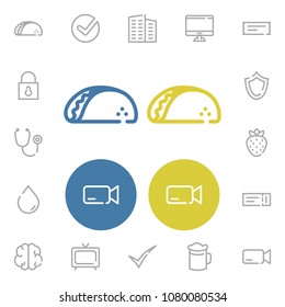 Computer icon with tv, beer and camera symbols. Set of coupon, select, brain icons and berry concept. Editable vector elements for logo app UI design.