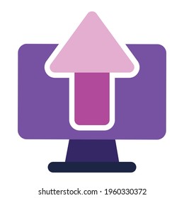 computer icon. computer with upload. flat design vector icon concept
