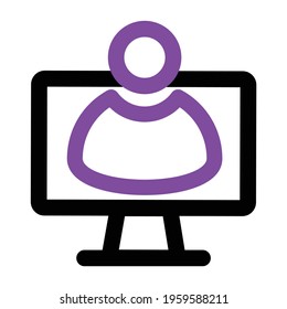 computer icon. computer with user. outline vector icon. can use for, icon design element,ui, web, mobile app.