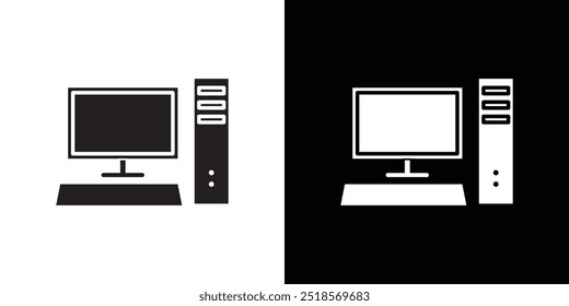 Computer icon Vector flat thin line illustration