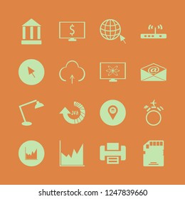 computer icon. computer vector icons set update hours, mail, desk table lamp and atom monitor