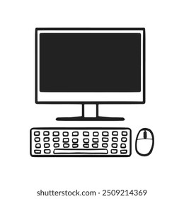 Computer icon Vector illustration drawing. Hand drawn doodle object business and technology concept. Simple black and white.