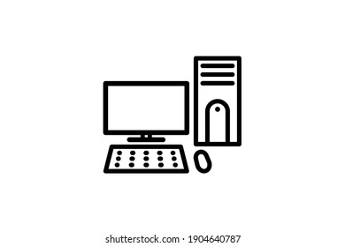 Computer icon. Vector linear sign, symbol, logo of computer for mobile concept and web design. Icon for the website of the store of household appliances, gadgets and electronics.