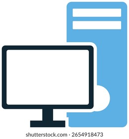 Computer icon vector, representing technology, computing, and digital processing. Ideal for IT services, software development, or modern business designs showcasing data management and connectivity.