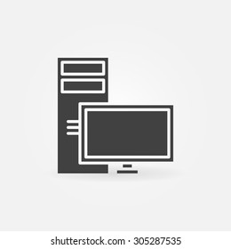 Computer icon - vector simple desktop computer with monitor symbol or logo