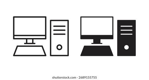 Computer icon vector in simple flat design, outline.