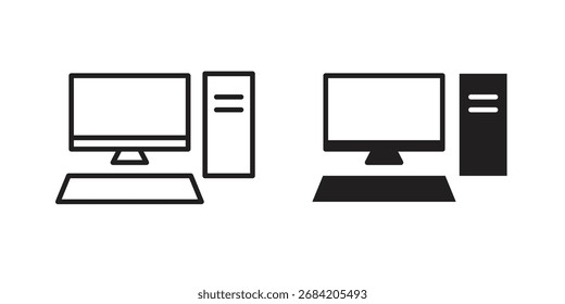 Icono del ordenador para los Diseños web. esquema y conjunto de iconos del Clipart