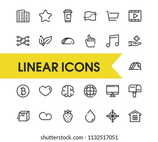 Computer icon with world, heart and cloud symbols. Set of cryptocurrency, medical, water drop icons and sparkle concept. Editable vector elements for logo app UI design.