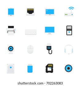 Computer Icons and Computer Accessories Icons. Set of Electronic and Devices Vector Illustration Color Icons Flat Style.