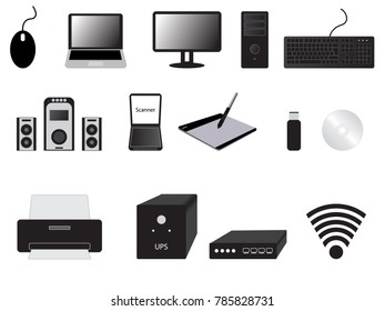 Computer Icons And And Computer Accessories Icons Set Vector Illustration, Peripheral Units