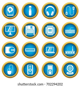 Computer icons blue circle set isolated on white for digital marketing