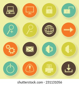 Computer icons in bright colors. Vector buttons       
