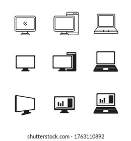 Sammlung von Computersymbolen, in Linien und schwarzem Design einzeln auf weißem Hintergrund 