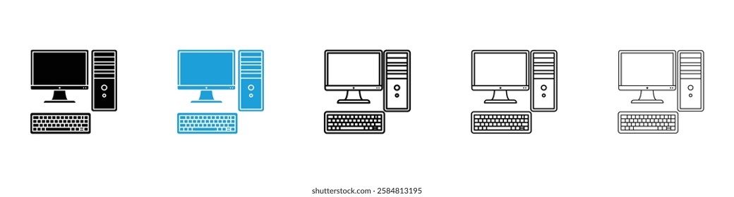 Computer icons collection vectors in black and blue