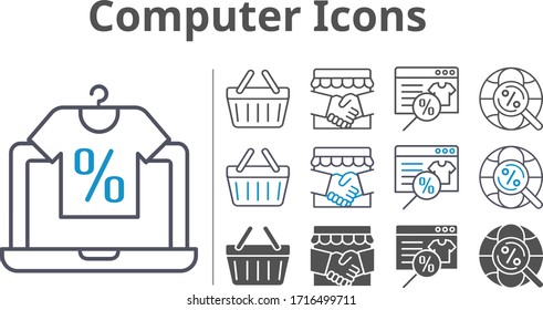 computer icons icon set included online shop, handshake, shopping-basket, shopping basket, internet icons