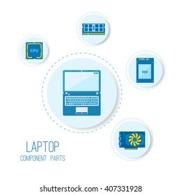 Computer icons. Laptop components parts. Vector illustration