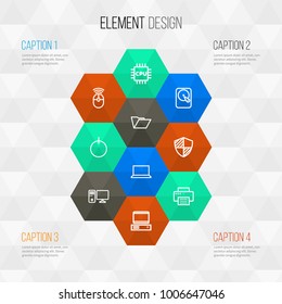 Computer icons line style set with PC, power, hard disk and other power  elements. Isolated vector illustration computer icons.