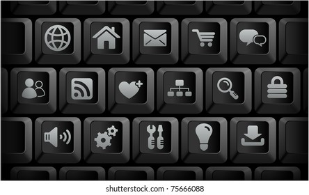 Computer Icons on Black Computer Keyboard Buttons Original Illustration