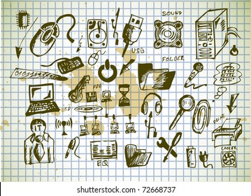 Computer Icons On Old Paper Background