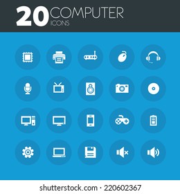 Computer icons on round blue buttons