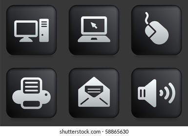 Computer Icons on Square Black Button Collection Original Illustration