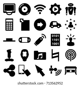 Computer icons set. set of 25 computer filled icons such as arrow right, finger on display, disc on fire, portable console, display, music pause, music folder, pause