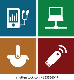 Computer icons set. set of 4 computer filled icons such as mp3 player, usb signal, robot