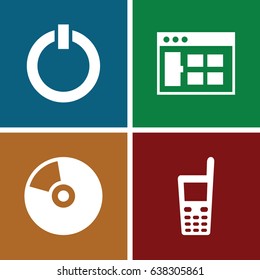 Computer icons set. set of 4 computer filled icons such as old phone, switch off, cd