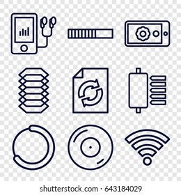 Computer icons set. set of 9 computer outline icons such as reload, disc on fire, mp3 player, gear on display, wi-fi, electric circuit, spu