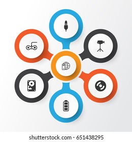 Computer Icons Set. Collection Of Blank Cd, Joystick, Hdd And Other Elements. Also Includes Symbols Such As Cd-Rom, Gamepad, Disc.
