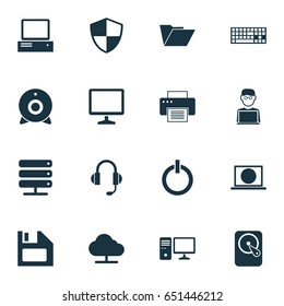 Computer Icons Set. Collection Of Broadcast, Tree, Keypad And Other Elements. Also Includes Symbols Such As Button, Printing, Dossier.