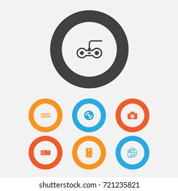 Computer Icons Set. Collection Of Camera, Internet Network, Audio Device And Other Elements. Also Includes Symbols Such As Cd, Internet, Power.
