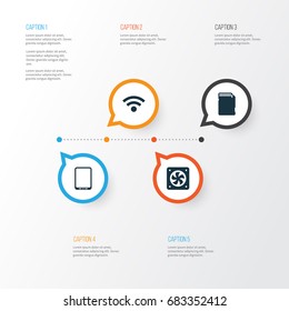 Computer Icons Set. Collection Of Cellphone, Computer Ventilation, Wireless And Other Elements. Also Includes Symbols Such As Connectivity, Memory, Phone.