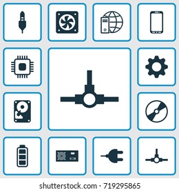 Computer Icons Set. Collection Of Connector, Chip, Computer Ventilation And Other Elements. Also Includes Symbols Such As Full, Memory, Internet.