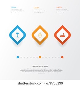 Computer Icons Set. Collection Of Control Device, Router, Camcorder And Other Elements. Also Includes Symbols Such As Mouse, Router, Modem.