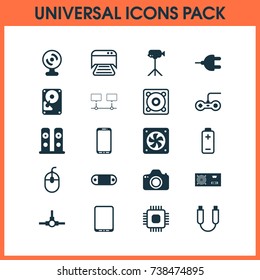 Computer Icons Set. Collection Of Control Device, Smartphone, Camera And Other Elements. Also Includes Symbols Such As Cursor, Generator, Tablet.