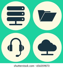 Computer Icons Set. Collection Of Database, Earphone, Dossier And Other Elements. Also Includes Symbols Such As Cloud, Database, Tree.