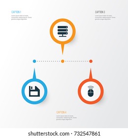 Computer Icons Set. Collection Of Database, Diskette, Computer Mouse And Other Elements. Also Includes Symbols Such As Control, Disk, Diskette.