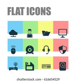 Computer Icons Set. Collection Of Defense, Hdd, Computer Mouse And Other Elements. Also Includes Symbols Such As Defense, Keypad, Protection.
